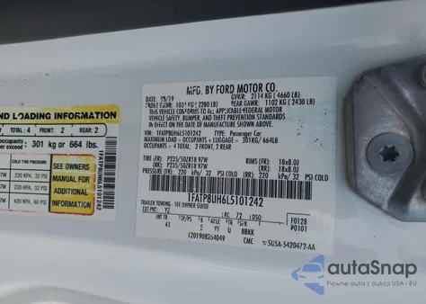 2020 Ford Mustang from USA, damaged, VIN 1FATP8UH6L5101242